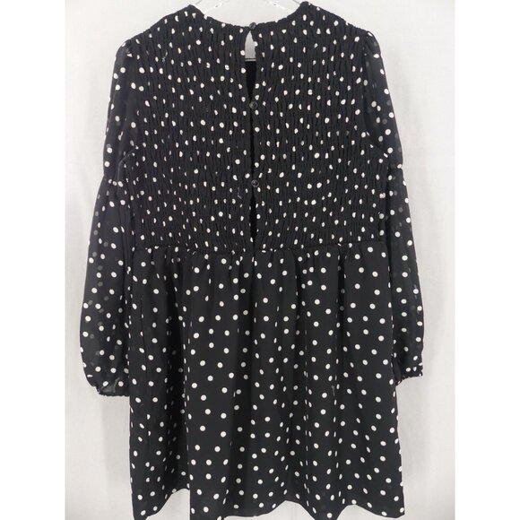 Ganni Dress 4 Mini Smocked Crepe Lined 36 Polka Dot Black White NEW - Picture 4 of 8
